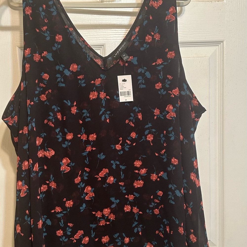 NWT- Lane Bryant Black and Red Floral Layered Tank Top. Size 24